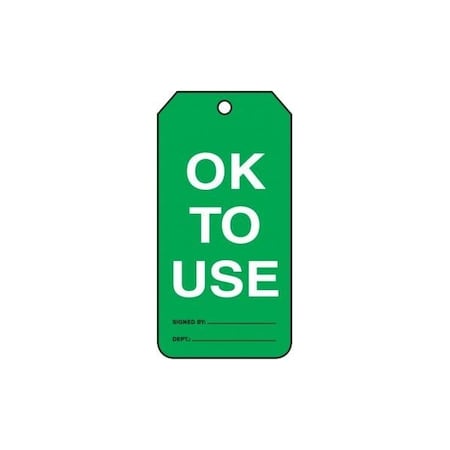 Accuform Mini Safety Tags, OK TO USE, 4.25in x 2.125in, RP-Plastic, 25PK TRM108PTP